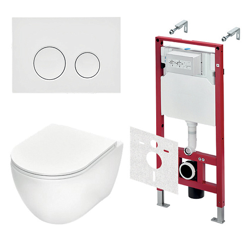 TECEspring Base Комплект: унитаз модель R, инсталяция, панель смыва LT с круглыми кнопками, цвет: белый / белый глянцевый
