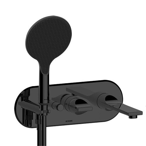 Bossini Apice Смеситель для ванны, встраиваемый, на 2 выхода,с ручным душем и шлангом 150см., внешняя часть, цвет: черный матовый