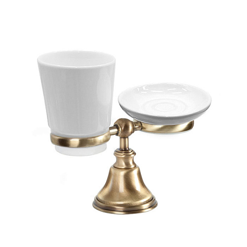 TW Harmony 141, настольный держатель с мыльницей и стаканом, керамика (бел), цвет: бронза