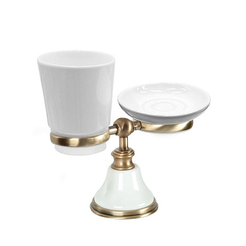 TW Harmony 141, настольный держатель с мыльницей и стаканом, цвет: белый/бронза