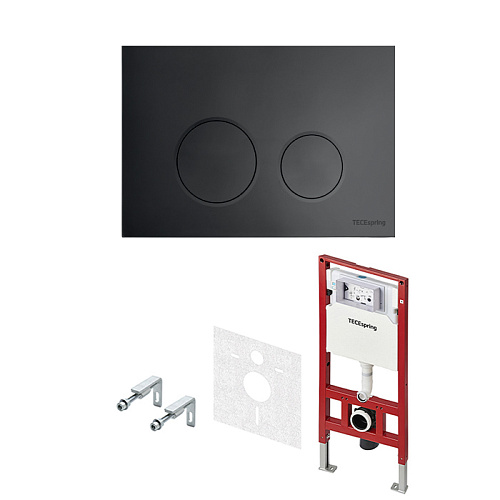 TECEspring комплект 4 в 1 инсталяция, панель смыва LT с круглыми кнопками, черный матовый