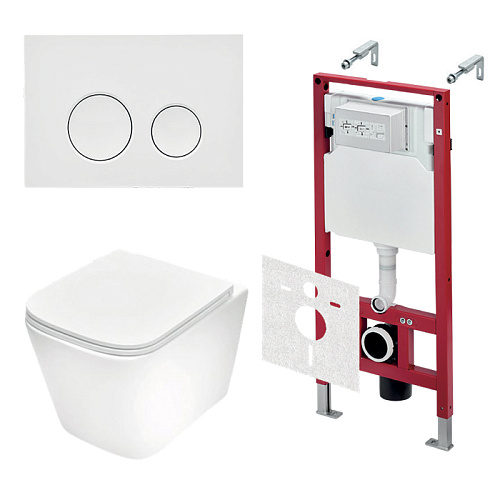 TECEspring Base Комплект: унитаз модель S, инсталяция, панель смыва LT с круглыми кнопками, цвет: белый / белый глянцевый