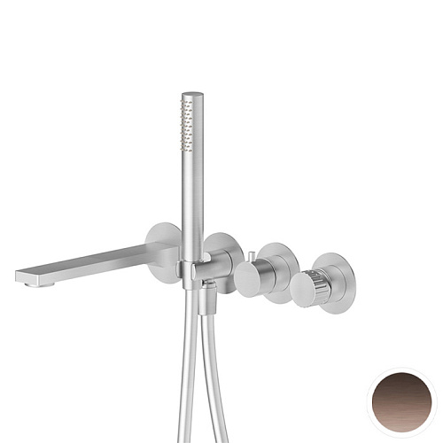 Newform Steel Line Смеситель для ванны, настенный, с ручным душем, цвет: pvd brushed copper bronze