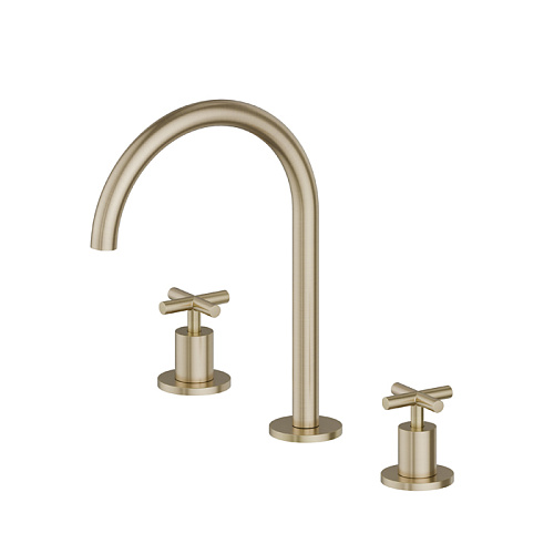 Newform Blink Смеситель для раковины, 3 отв., средний, цвет: PVD brushed pale gold