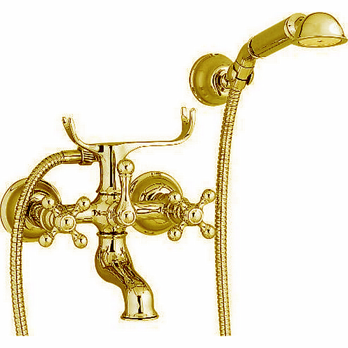 CISAL Arcana Смеситель настенный для ванны/душа с ручной лейкой,держателем и шлангом, цвет: золото