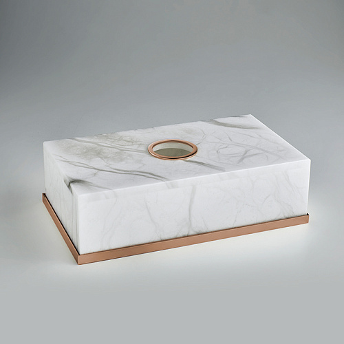 3SC Baster Round Контейнер для бумажных салфеток 26.5х7.5х15.5 см., настольный, цвет: алебастр/Warm Brushed Bronze PVD