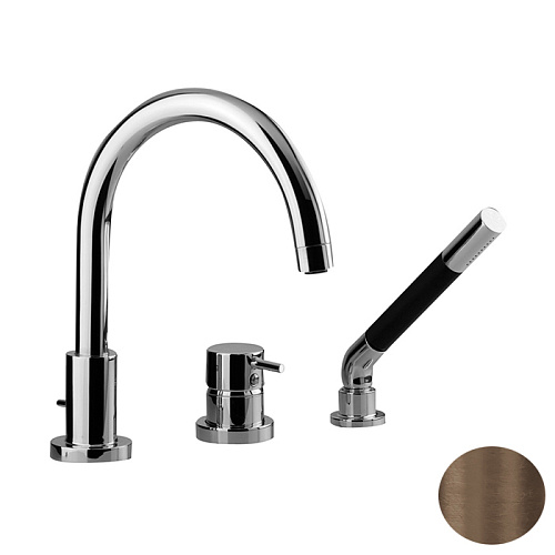 Cisal Less New Смеситель для ванны, на 3 отверстия, с ручной лейкой, шлангом, цвет: темная матовая латень