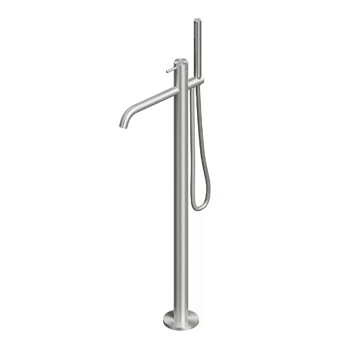 QuadroDesign Source Смеситель для ванны, напольный, с ручным душем, цвет: Brushed Stainless Steel