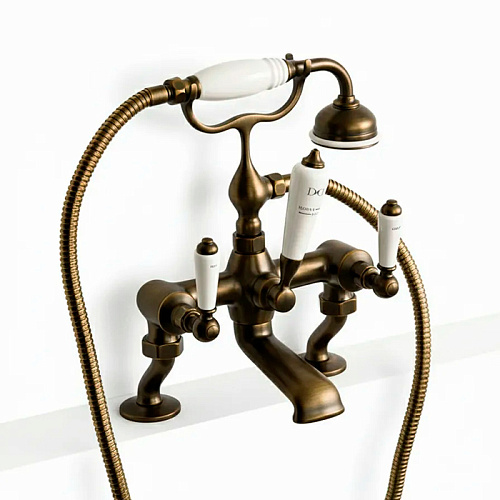 Devon&Devon Dandy Смеситель для ванны, монтаж на бортик ванны, с лейкой и шлангом, цвет:бронза