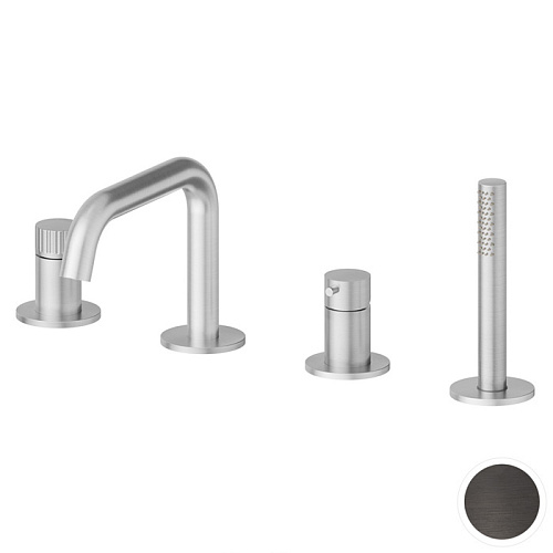 Newform Steel Line Смеситель на борт ванны, 4 отв., с ручным душем, цвет: pvd brushed gun metal