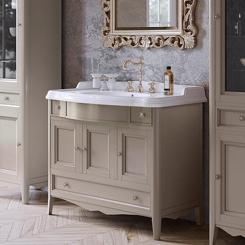 TW Veronica, База с раковиной Simas AR874bi*1 105x56см, 2 верх.ящ. 3 расп. дв. и 1 выдв. ящик, доводч. Blum, ручки: Riflesso бронза, напольная, цвет: TORTORA