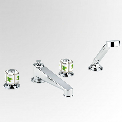THG CAPUCINE VERT DECOR PLATINE Смеситель на борт ванны, на 4 отверстия, с ручным душем, декор платина/зеленый, цвет: хром