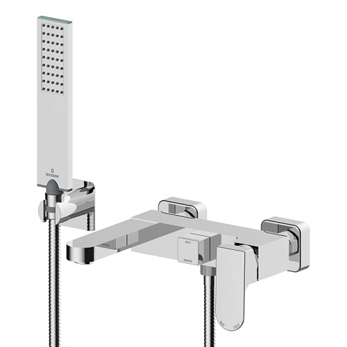 Bossini Gillo Комплект наружный для ванной GILLO, лейка Flat-one, Душевой держатель фиксированный из латуни, шланг из латуни 125 см.., цвет: хром