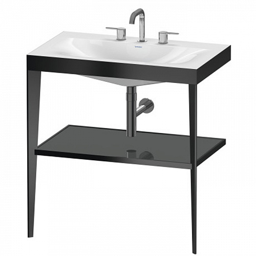 Duravit XViu Консоль напольная, 80x48x85см с полкой, с раковиной без перелива, 3 отв., цвет: black matt/flannel grey high gloss lacquer