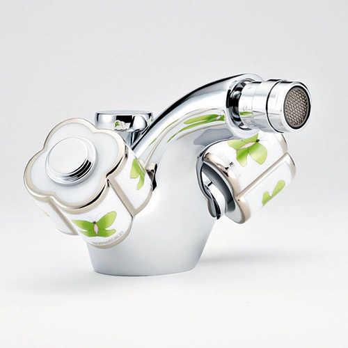 THG CAPUCINE VERT DECOR PLATINE Смеситель для биде на 1 отверстие, с донным клапаном, декор платина/зеленый, цвет: хром