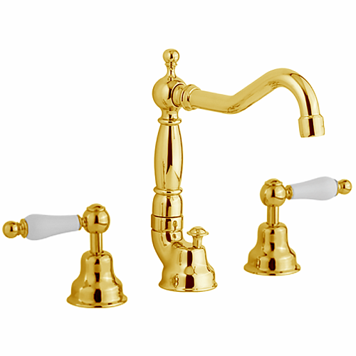 CISAL Arcana Toscana Смеситель на 3 отверстия для раковины, с донным клапаном, цвет: золото/белый