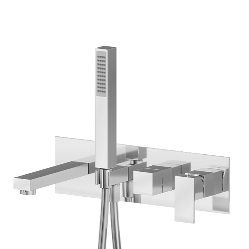 Newform Ergo Q Смеситель для ванны, встраиваемый, 2 потока, с изливом и ручным душем, внешняя часть, цвет: хром