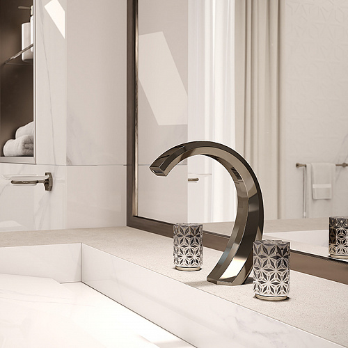  THG Nihal Porcelaine Noire Смеситель для раковины на 3 отверстия, с донным клапаном, цвет: Aranja (black nickel)