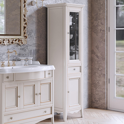 TW Veronica, Колонна 50.2/45x40/37.4 x h172см, 1выдв.ящик, 2 распашные дверки, доводчики Blum (петли справа-DX), напольная, цвет: VINTAGE, ручки: Riflesso бронза