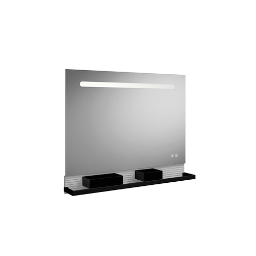 Burgbad FIUMO Зеркало 100x70x15 мм, подсветка LED, сенс выкл, обогрев, корпус Alu-Optik, 2 ящика, рейлинг черные, панель белая FOT2