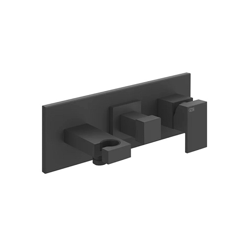 Gessi Rettangolo Смеситель для раковины, встраиваемый, однорычажный, с изливом, подводом воды, держателем лейки и переключателем PULL, внешняя часть, цвет: Black XL