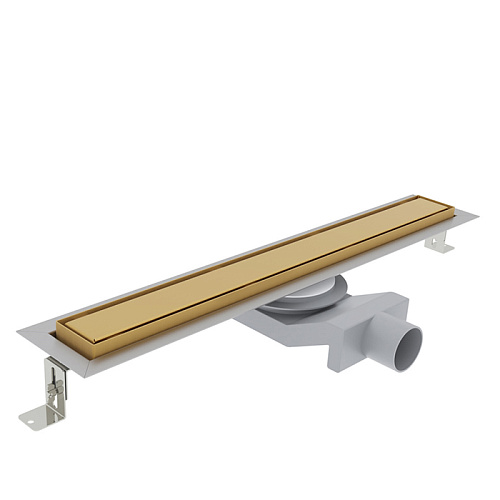 Plumberia Selection Трап душевой PS IN-TILE 6x60 2устор. накладка из нерж.стали, комбинир.затвор с горизонт. Выпуском Ду 50мм,40л/мин, цвет: золото брашированная