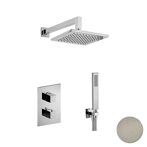 Cisal Wave Комплект для душа: термостатический смеситель, с  переключ, верхний душ с настеным держателем, ручн душ, цвет:  Nichel Spazzolato