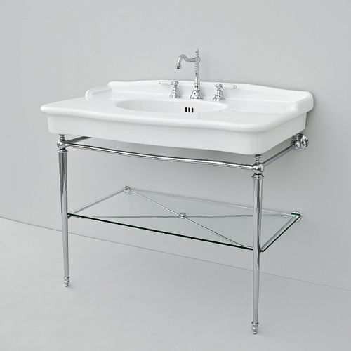 Artceram HERMITAGE Металлическая структура с раковиной 112х63см, на 3 отв., со стеклянной полкой, напольная, цвет хром,