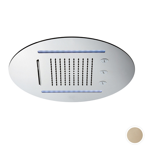 Newform Head Showers Верхний душ 40cм, потолочный, скрытый, дождь/водопад/распылитель, хромотерапия, цвет: gold satin