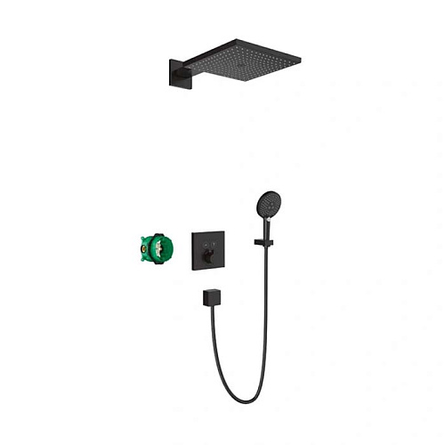 Hansgrohe Raindance E Душевая система, Верхний душ 30х30см., с термостатическим смесителем, ручным душем и держателем, цвет: черный матовый