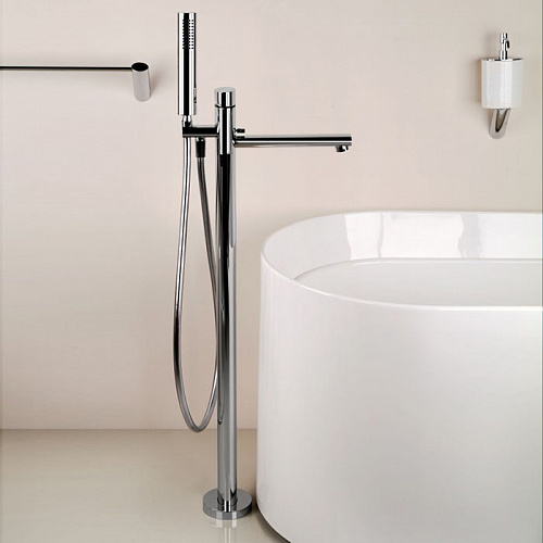 Gessi Ovale Напольный смеситель для ванны с ручным душем (без встраиваемой части), внешняя часть, цвет: хром