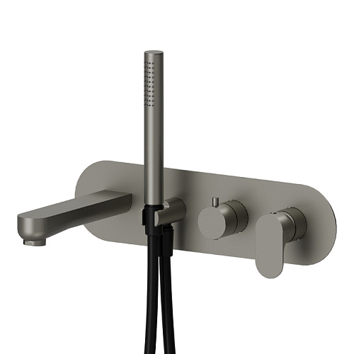 Newform Linfa II Смеситель для ванны, встраиваемый, с изливом и ручным душем, внешняя часть, цвет: titanium satin