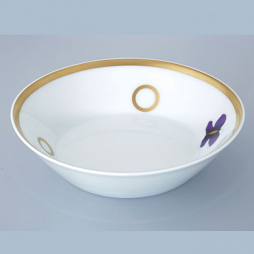 THG CAPUCINE MAUVE DECOR OR Блюдо керамическое ø130 мм., настольное, декор золото/лиловый, цвет: белый