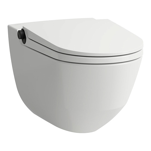 Laufen Cleanet Riva Унитаз-биде подвесной 60х39см, безободковый, с сиденьем, пульт д/у, покрытие LCC, панель титан-черный, цвет: белый