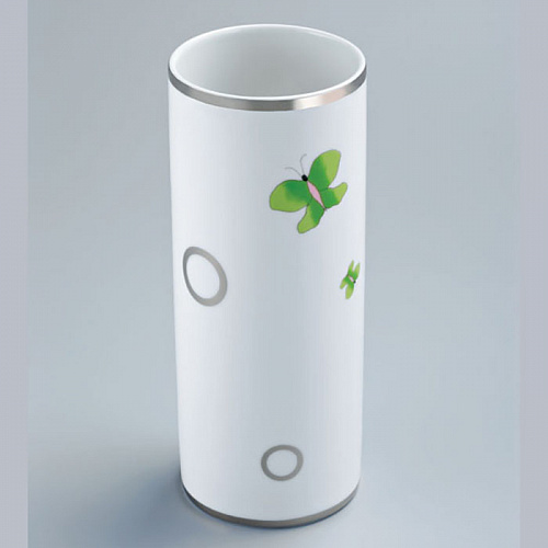 THG CAPUCINE VERT DECOR PLATINE Ваза керамическая, настольная, декор платина/зеленый, цвет: белый