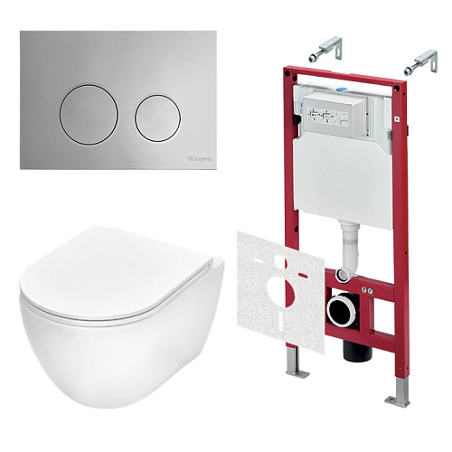 TECEspring Base Комплект: унитаз модель R, инсталяция, панель смыва LT с круглыми кнопками, цвет: белый / хром глянцевый
