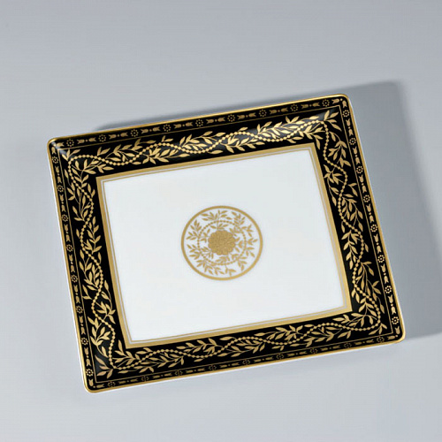 THG MARQUISE NOIR DECOR OR Поднос керамический 171х154 мм., настольный, middle size, декор черный/золото, цвет: белый