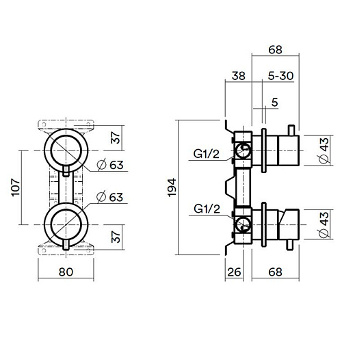 QuadroDesign Встраиваемая часть смесителя на 2 потока, цвет: Pink gold PVD