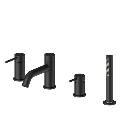 Newform XT Смеситель на борт ванны, 4 отв., с изливом и ручным душем, цвет: черный матовый