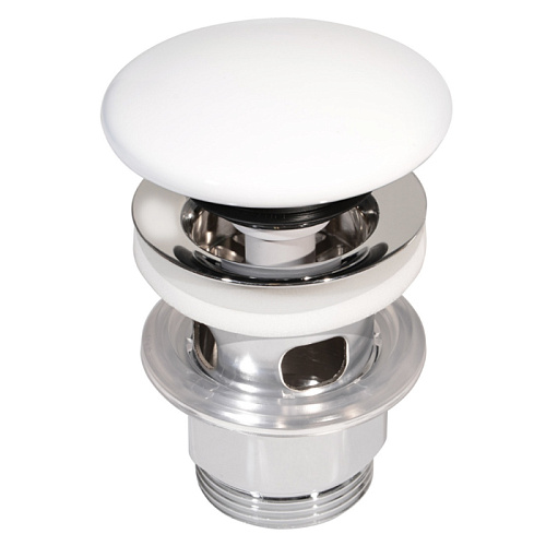 Villeroy&Boch Донный клапан для раковины, с переливом, нажимной, с керамической крышкой, цвет: альпийский белый