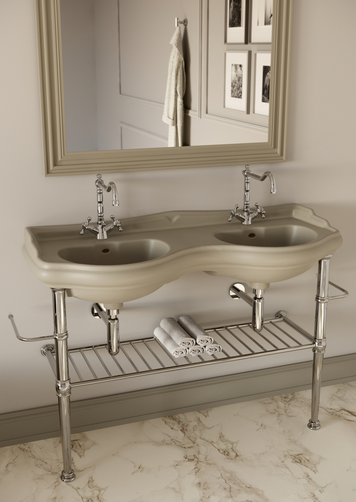Kerasan Retro Раковина двойная 120 см, с 1 отв., с переливом, цвет: nocciola matt