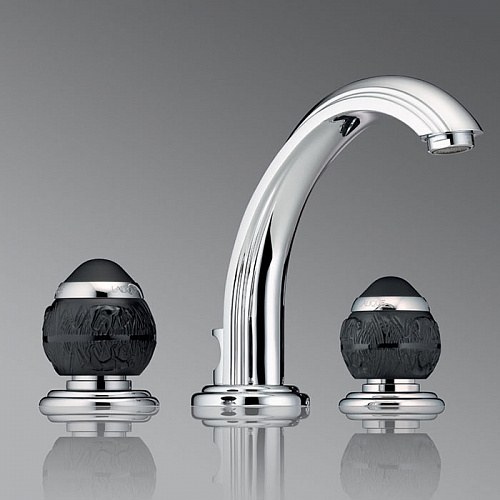 THG Panthere Cristal noir Смеситель для раковины, 3 отв., цвет: хром/черный хрусталь