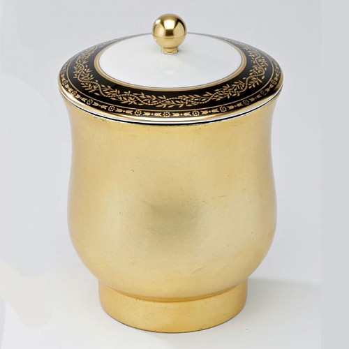 THG MARQUISE NOIR DECOR OR Китайская лакированная коробка с белой керамической крышкой Ø126 мм., middle size, декор черный/золото, цвет: золото