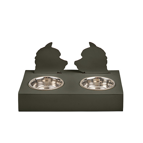 ADJ Подставка с мисками Dog, хром, 40x22xH7.5 см., цвет: оливковый/горчичный