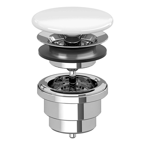 Villeroy&Boch Донный клапан для раковины, незапираемый, с керамической крышкой, цвет: альпийский белый