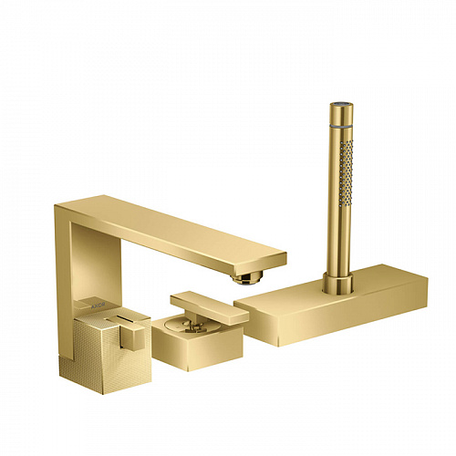 Axor Edge Смеситель на борт ванны, на 3 отв., с ручным душем, излив 210мм, алмазная огранка, цвет: золото