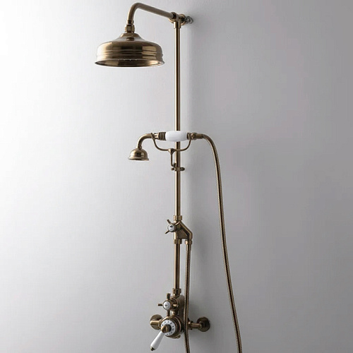 Devon&Devon Душевая стойка с термостатическим смесителем, верхний душ 20см, ручной душ, цвет: бронза