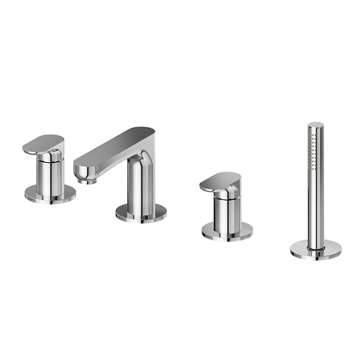 Newform Linfa II Смеситель на борт ванны, 4 отв., с изливом и ручным душем, цвет: хром