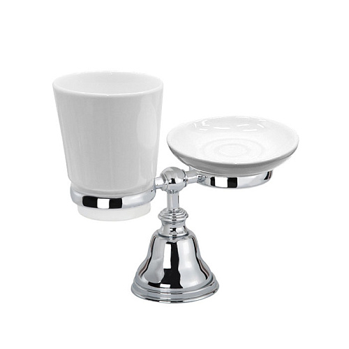 TW Harmony 141, настольный держатель с мыльницей и стаканом, керамика (бел), цвет: хром