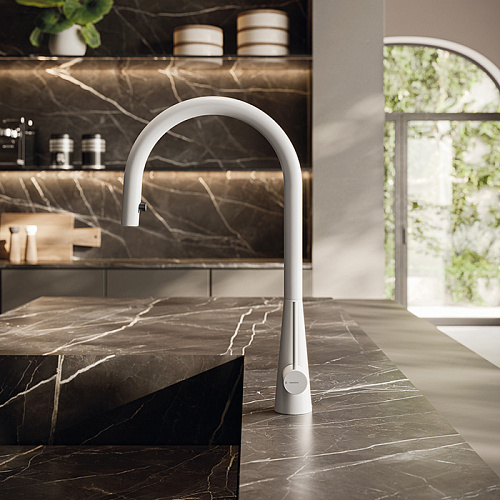 Newform Ycon Смеситель для кухни, 1 отв., с выдвижным изливом, цвет: Bianco opaco